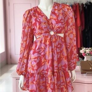 Jessica Simpson Pink and Orange Ruffled Tiered Sundress